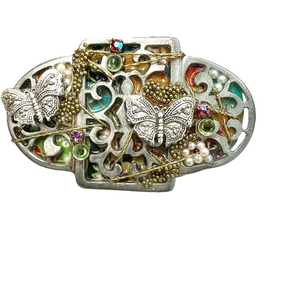 ALICE M SIGNED MIXED MEDIA BUTTERFLY BROOCH - Picture 1 of 16